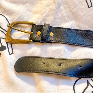 Black leather vintage belt with gold buckle